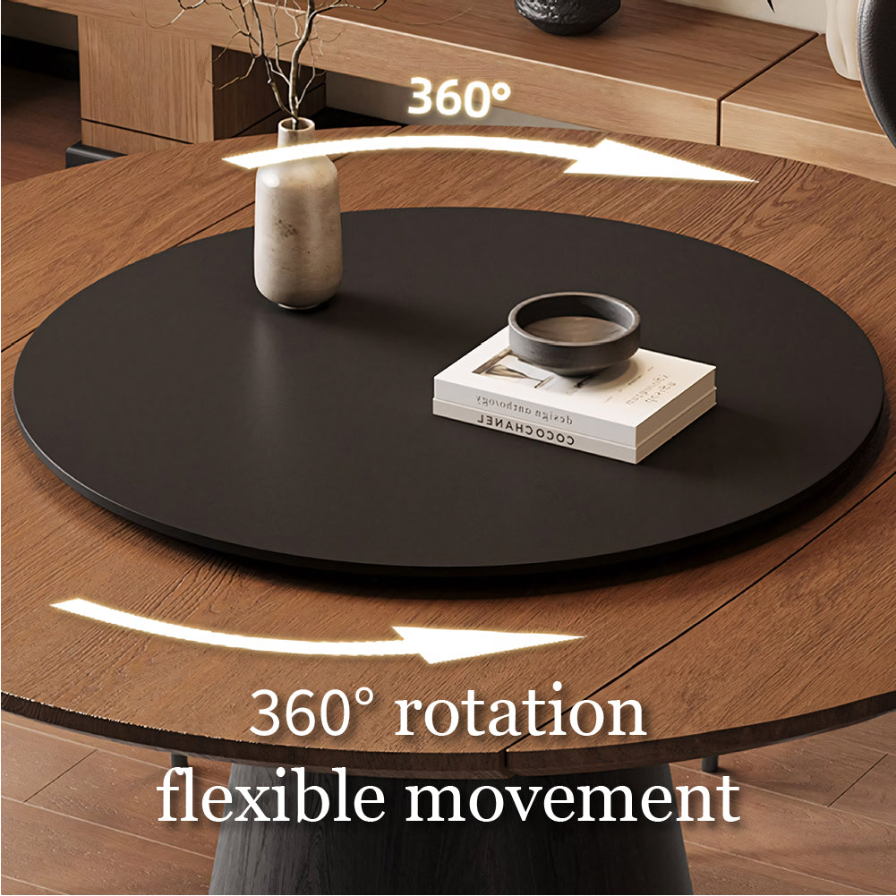 59" Modern Round Dining Table with Rotating Lazy Susan Walnut Veneer Top Pedestal Base Dining Table