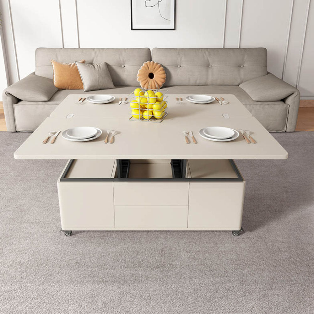 Lift-top table opened into a dining surface