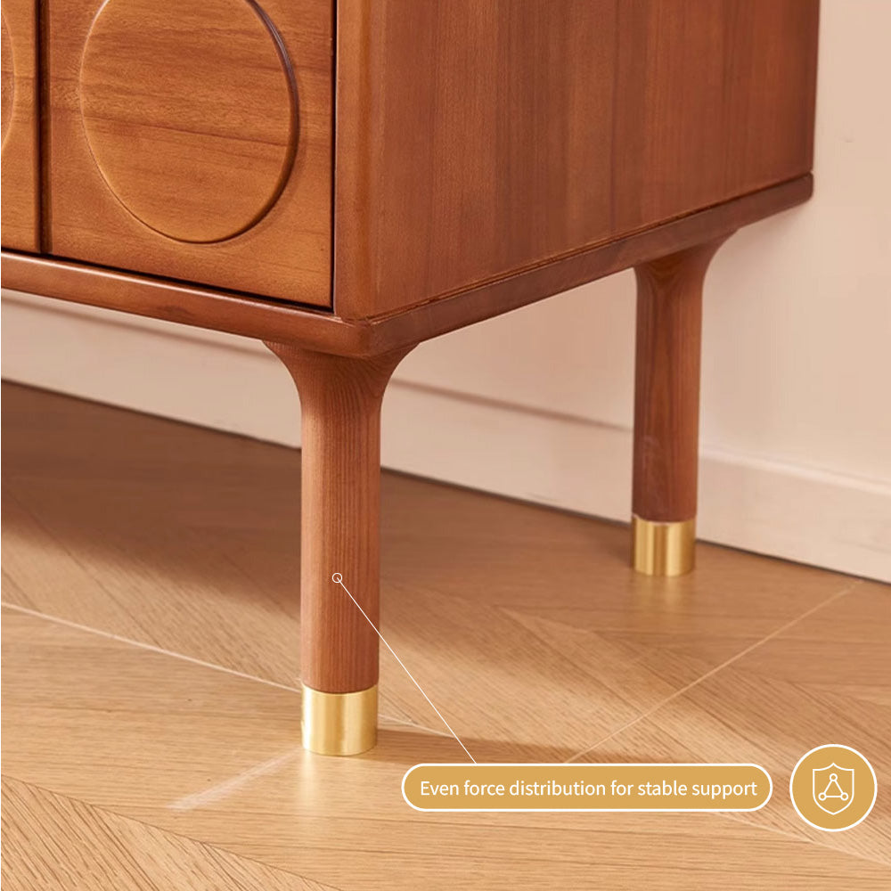 78" Retro TV Stand Carved Geometric Pattern Solid Wood Cabinet Brass-Tipped Legs