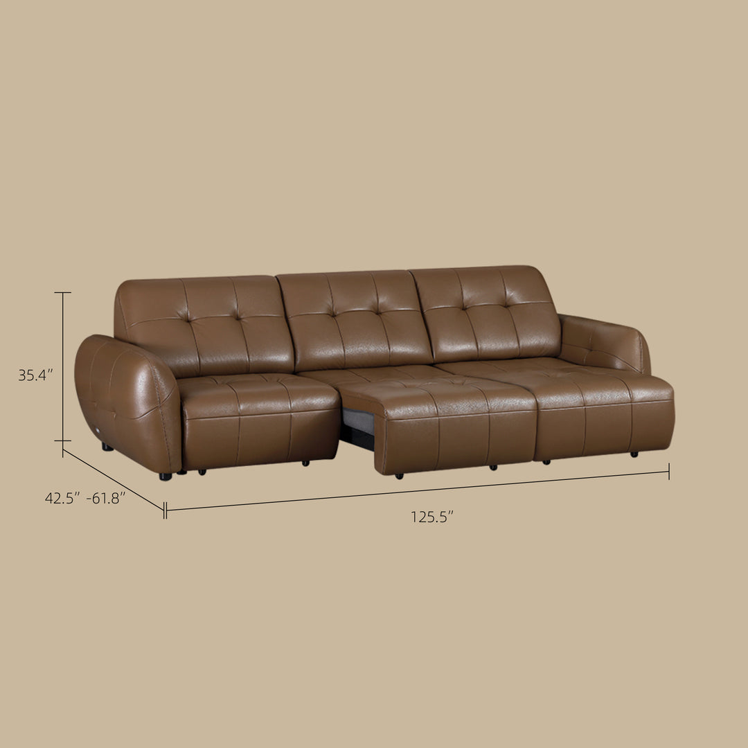 Modern Power Reclining Leather Sofa Individual Seat Control Remote Adjustable Straight Lounge Couch