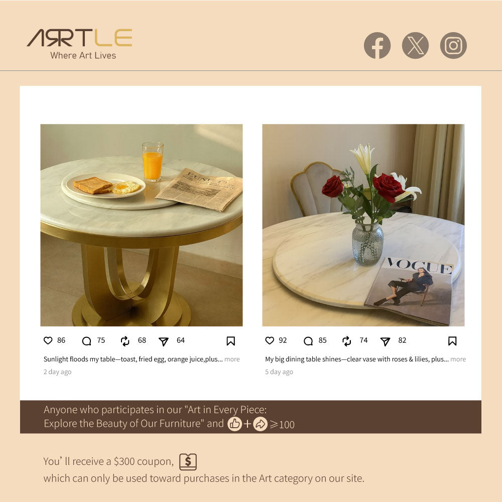 Round Dining Table with Lazy Susa Ceramic Top Gold Metal Base for 4-6 People