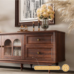 Load image into Gallery viewer, 78&#39;&#39; Neo-Chinese Style TV Cabinet Solid Wood Drawers Arch Glass Doors Elevated Storage Base
