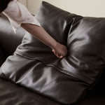 Load image into Gallery viewer, Modern Low-Profile Leather Sofa Deep Brown Upholstery with Wide Armrests &amp; Metal Legs
