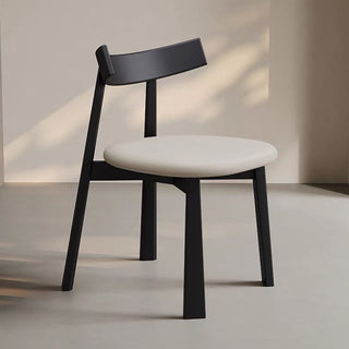 Modern Minimalist Dining Chair Solid Wood Frame with Curved Backrest & Soft Faux Leather Seat