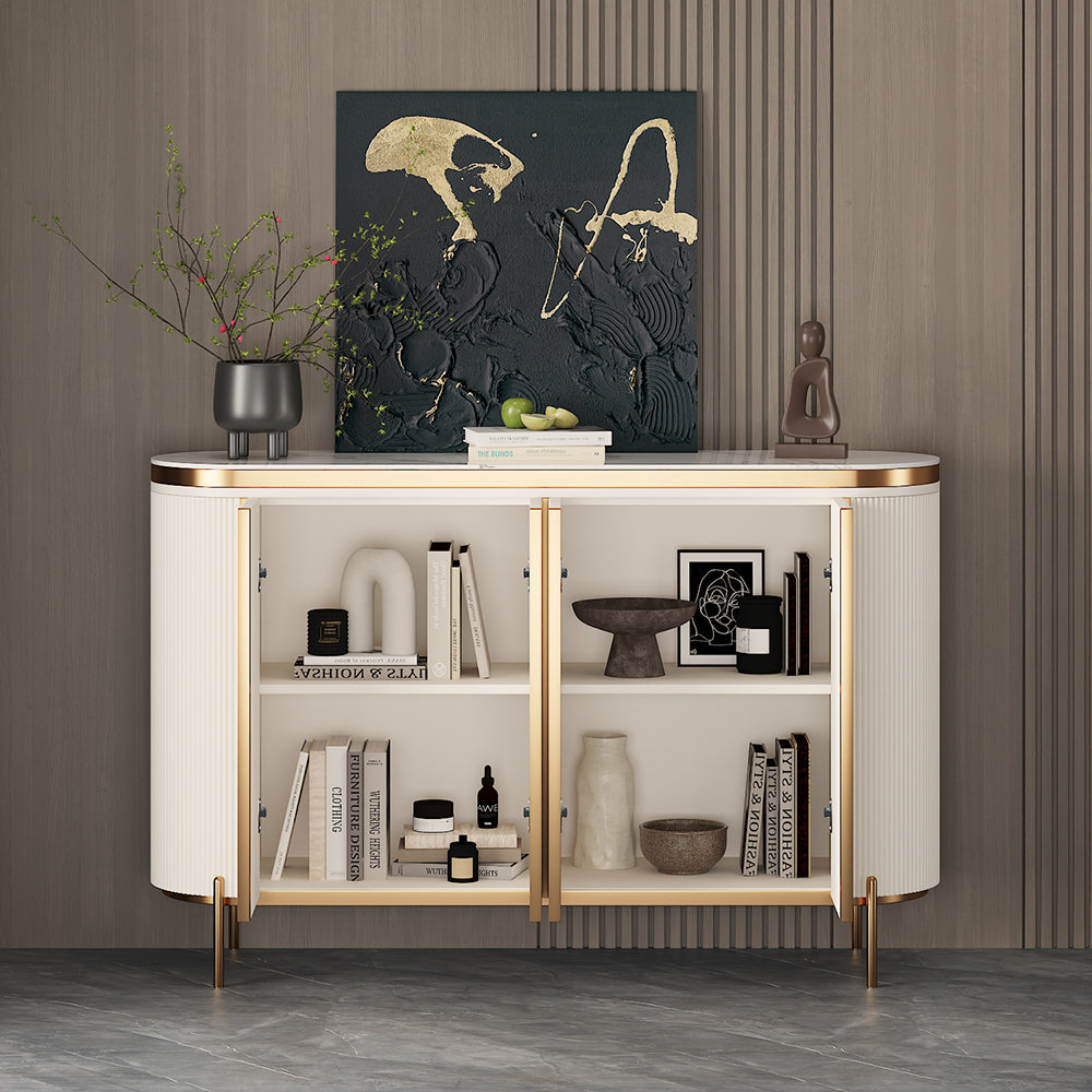 58.5" Elegant and Modern White and Gold Sideboard Cabinet with Ample Storage
