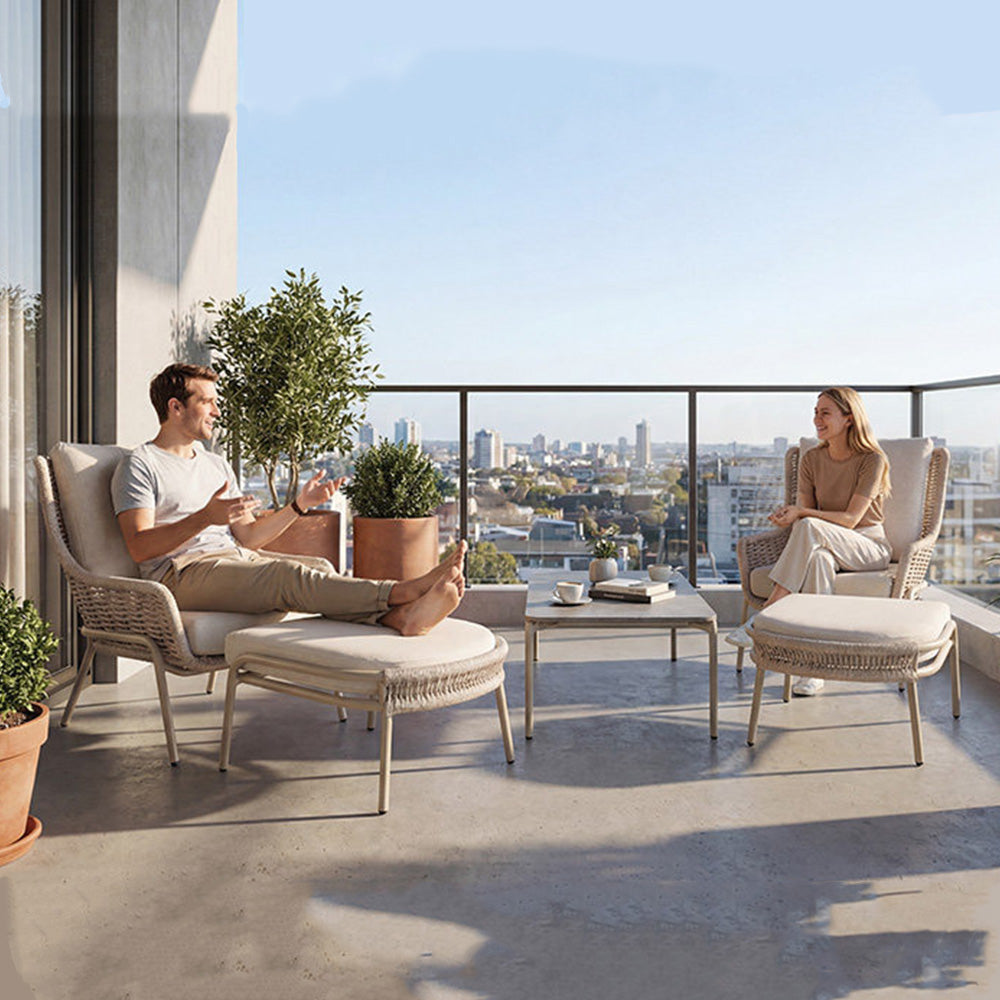 Modern Outdoor Lounge Chair with Woven Rope Frame and Weather Resistant Cushions