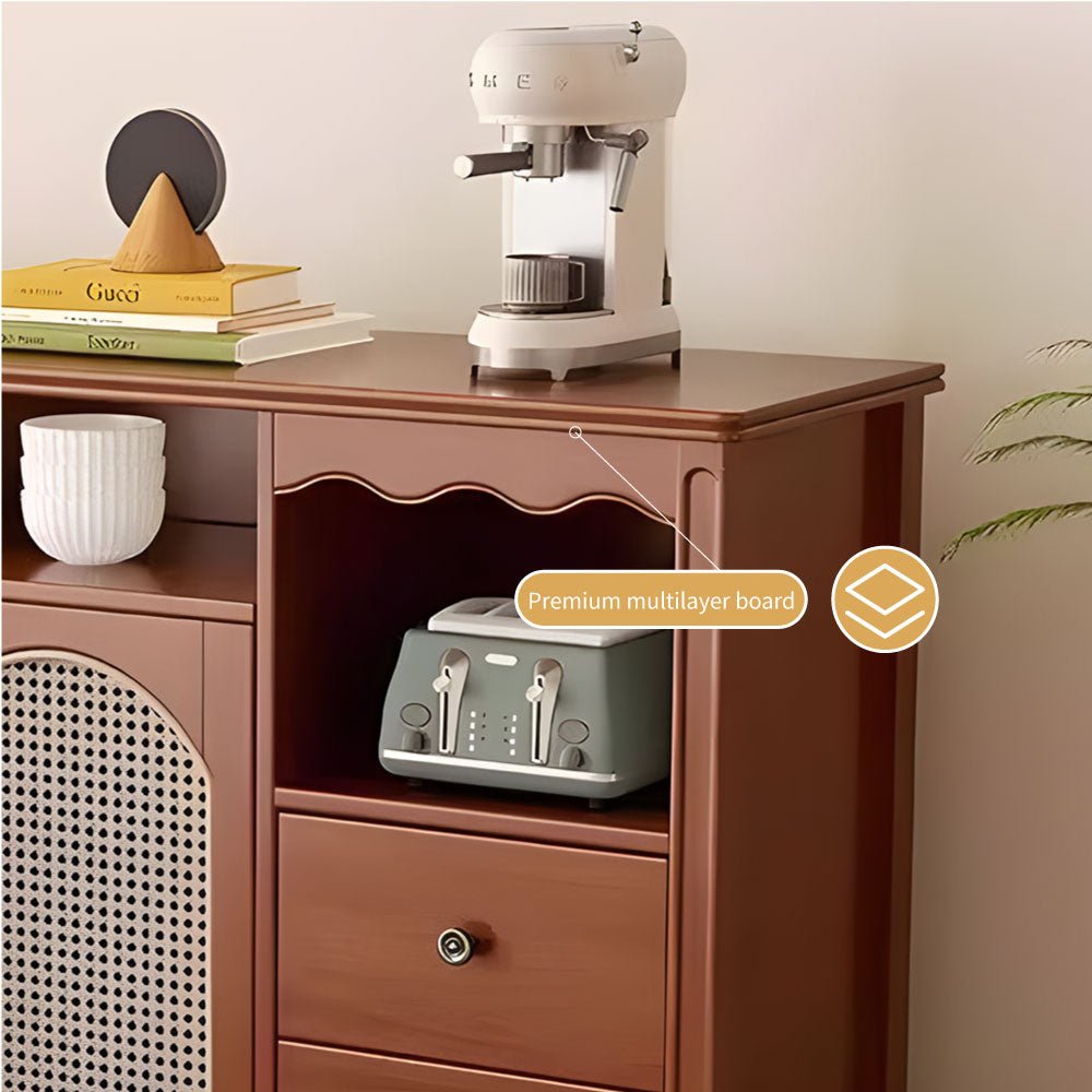 Walnut Sideboard Rattan Arched Doors Ideal Storage Solution for Dining Room and Kitchen