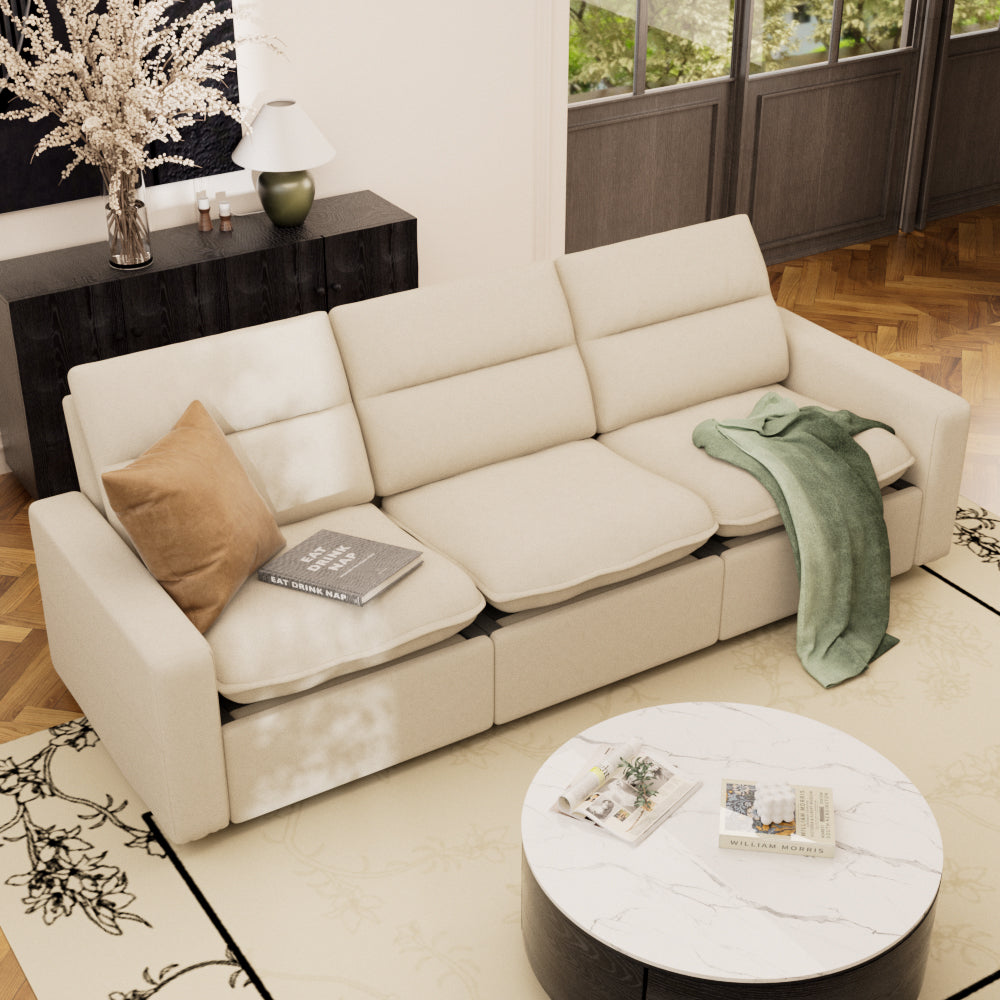 80.34''Power Recliner Sofa with USB Ports, Adjustable Backrest & Footrest, High-Density Cushions, Modern Minimalist Living Room Sofa