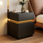 Load image into Gallery viewer, Modern LED Nightstand with Glass Top 2 Drawers Smart Bedside Table High Gloss White Design
