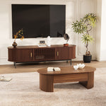 Load image into Gallery viewer, Contemporary Living Suite: Walnut Curved TV Stand &amp; Oval Lift-Top Coffee Table Set
