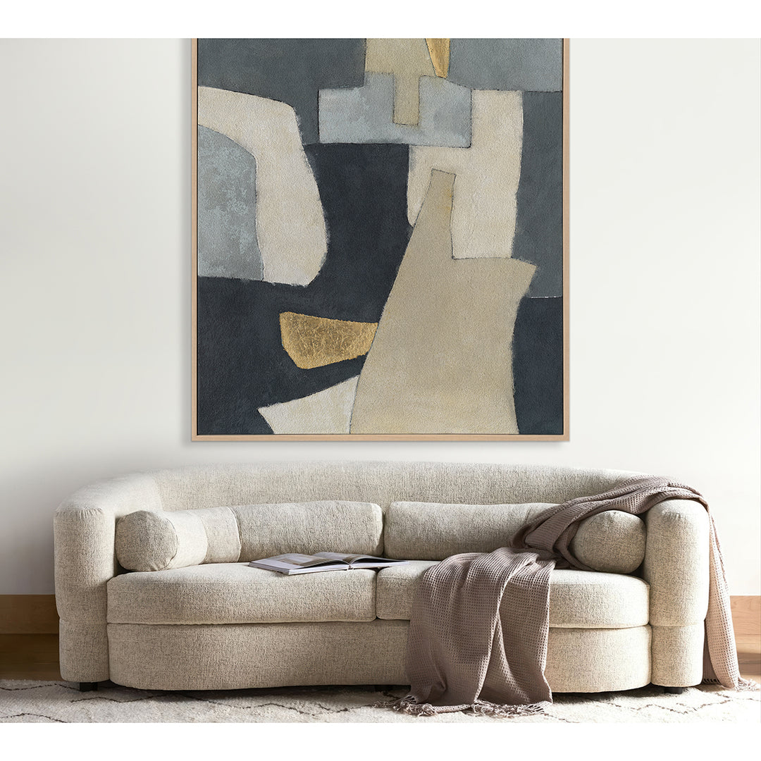 Handmade Abstract Geometric Wall Art – Gray, Beige and Gold Modern Painting