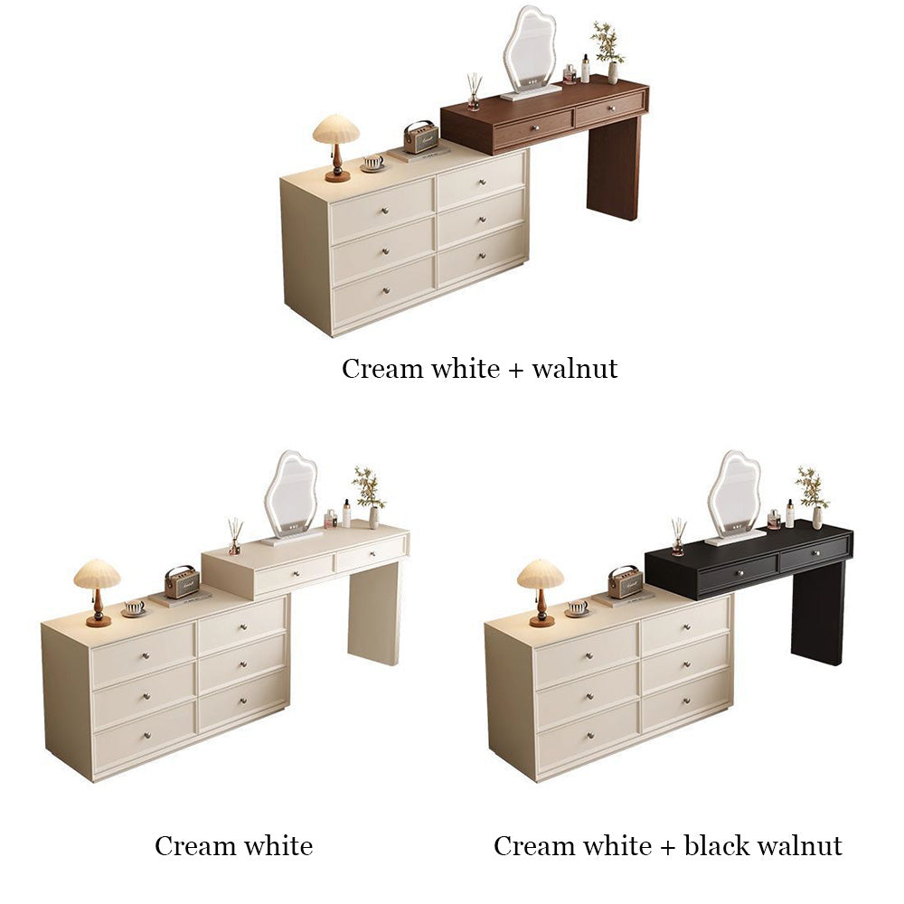 Solid Wood Vanity Desk with Side Cabinet and Upholstered Stool