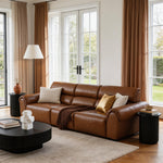 Load image into Gallery viewer, 119.2'' Modern Genuine Leather Power Reclining Sofa Remote Control Adjustable Seats Brown Leather Couch
