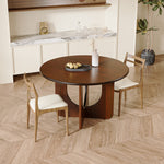 Load image into Gallery viewer, 46.8&#39;&#39; Walnut Finish Round Dining Table with Curved Base Modern Minimalist Style
