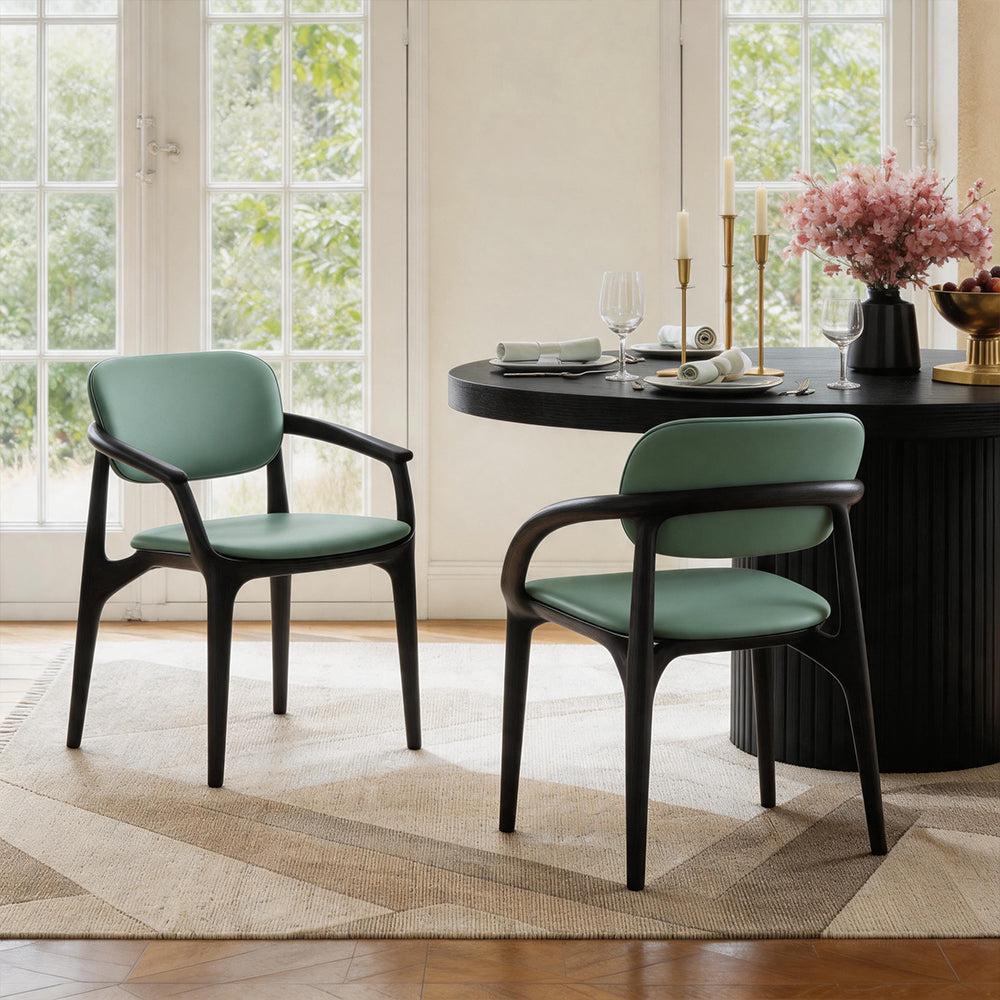 Modern Solid Wood Dining Chair with Green Upholstered Seat and Back 1 Piece