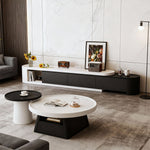 Load image into Gallery viewer, Elegant Dual-Tone Round Living Room Set TV Console &amp; Coffee Table Pair
