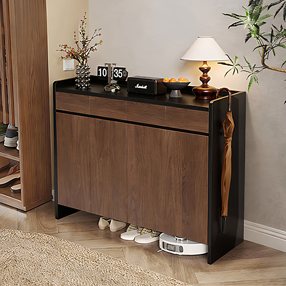 55.1'' Modern Walnut Shoe Cabinet with Drawers Hidden Shoe Storage Entryway Cabinet