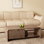 39'' Walnut Finish Coffee Table with Rounded Corners and Storage Mid Century Minimalist Style