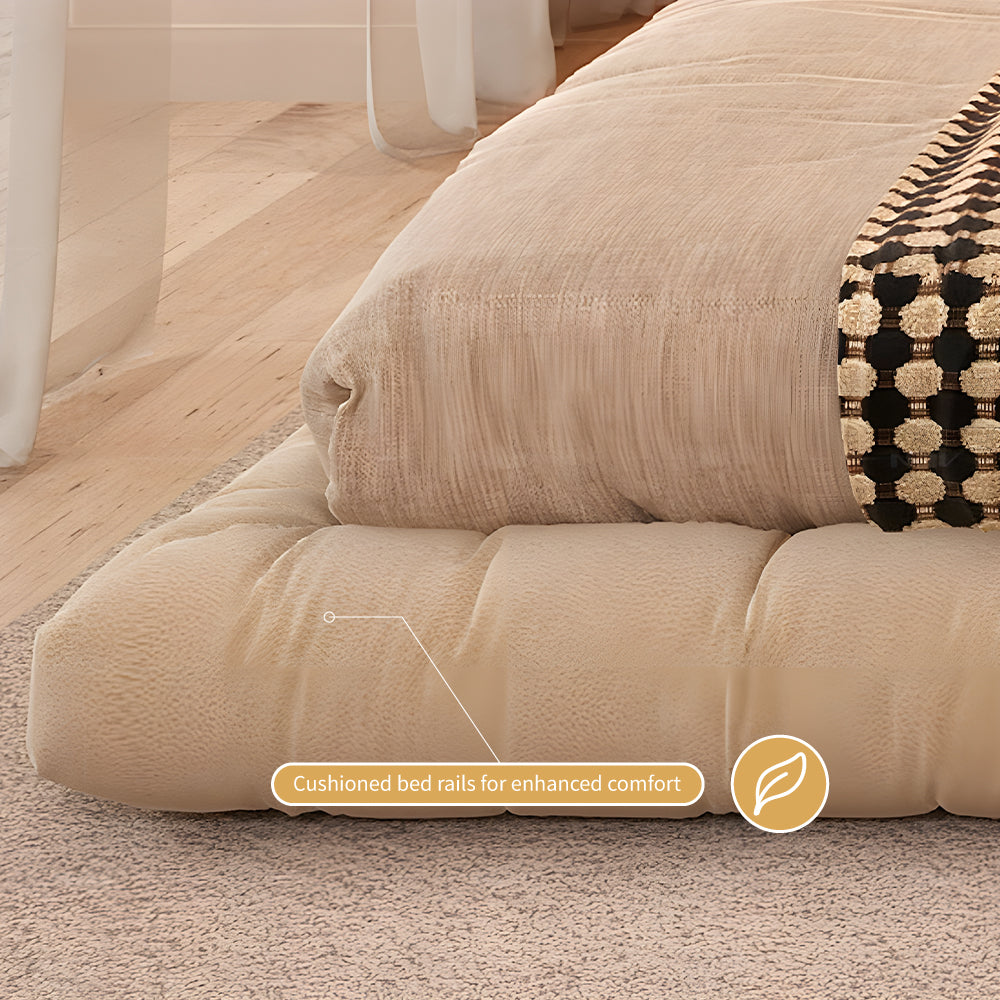 Queen Size Minimalist Japanese-Style Tatami Bed Ultra-Fiber Leather Steel-Wood Slatted Frame