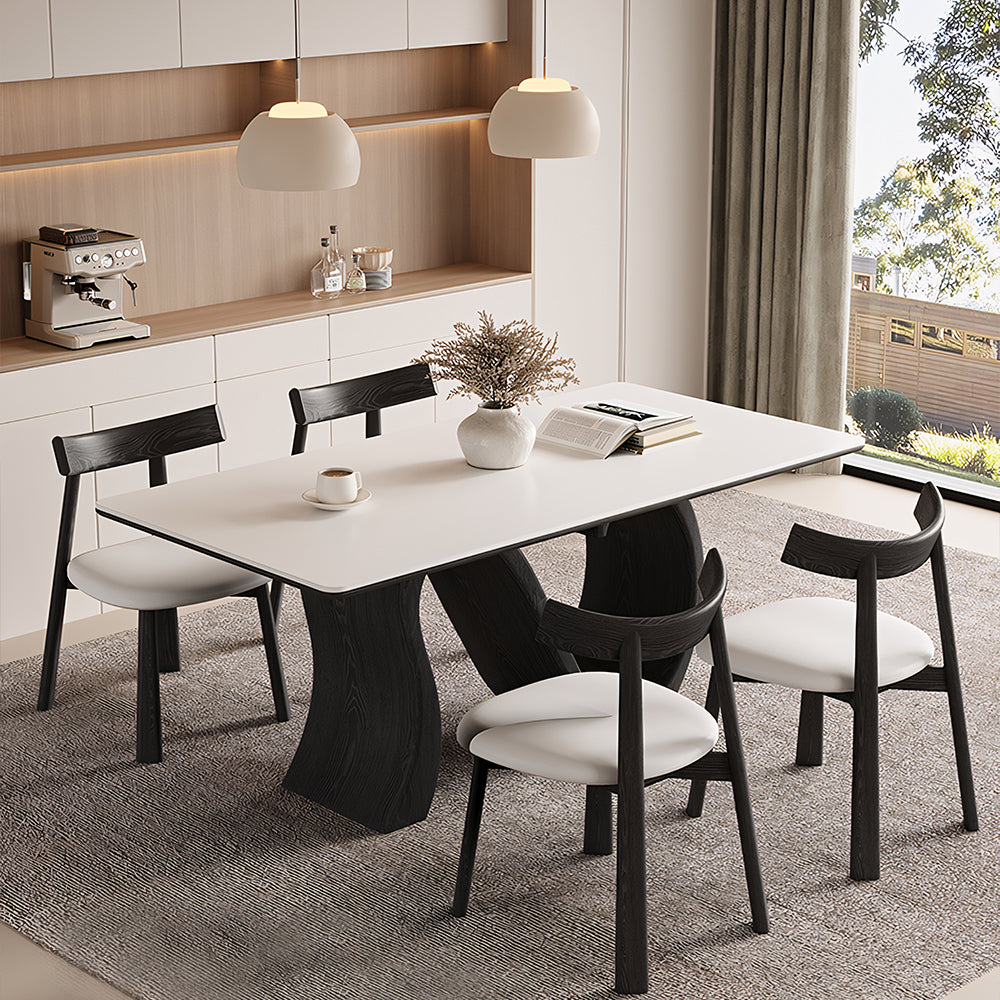 Creative S-shaped Walnut Base Round Dining Table with Marble Effect Surface