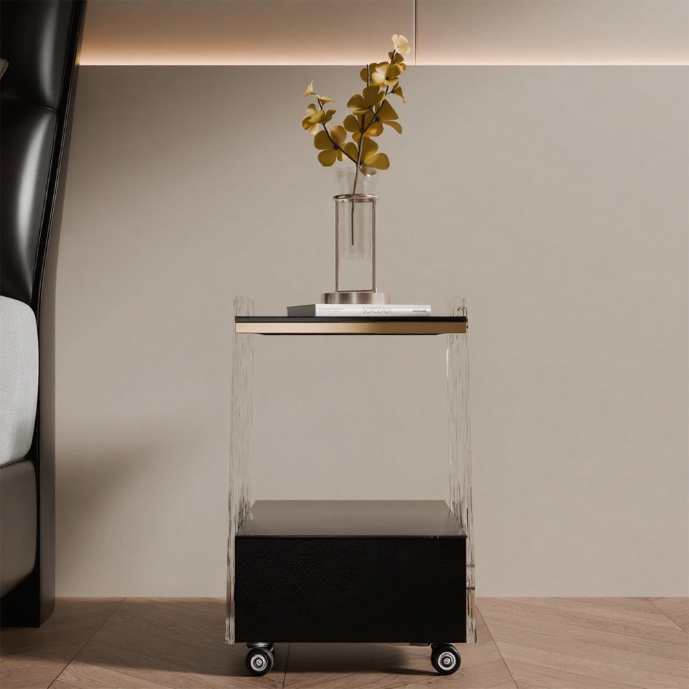 Modern Sculptural Nightstand Bedside Table with Scratch Resistant Leather & Smart Sensor Lighting