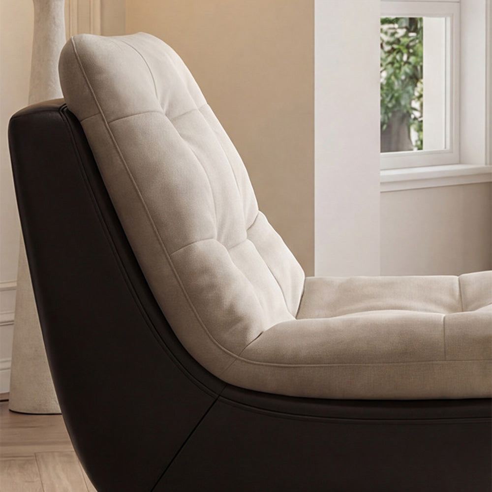 Modern Swivel Lounge Chair Upholstered Cushion Faux Leather Base Tufted Accent Chair Low Profile Design