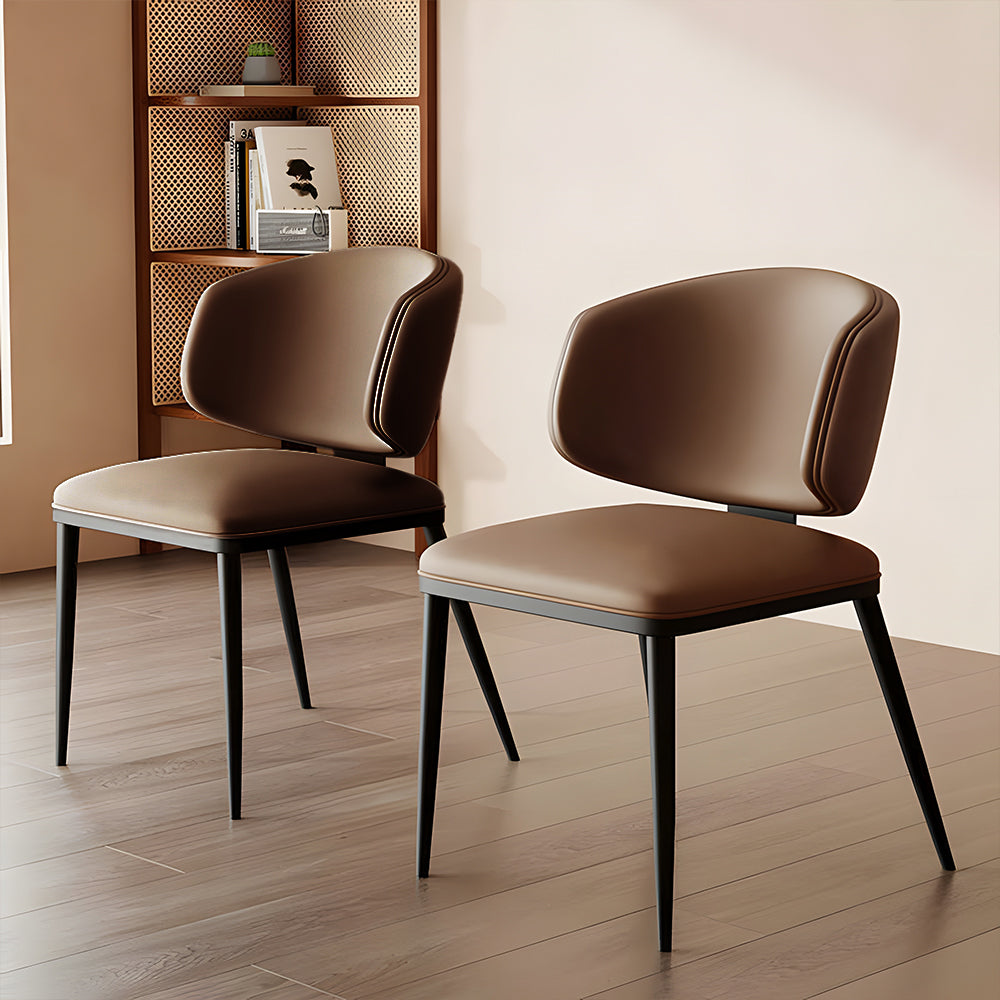 Set of 2 Modern Leather Accent Dining Chairs