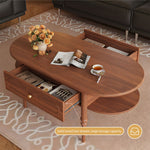 Load image into Gallery viewer, 46&#39;&#39; Oval Solid Wood Coffee Table Warm Cherry Finish Hidden Drawer Side Shelf

