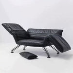 Load image into Gallery viewer, Modern Sculptural Leather Lounge Chair Adjustable Armrest Accent Chair with Metal Legs Contemporary Artistic Seating
