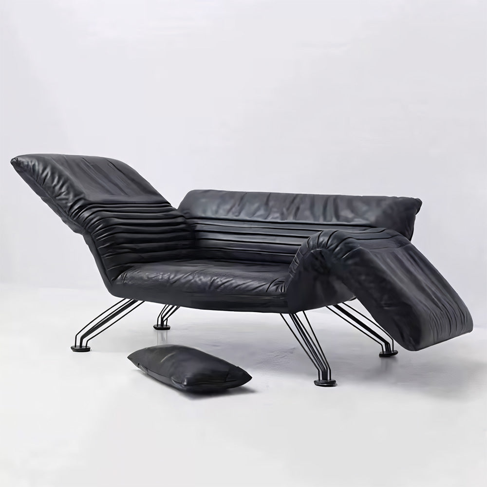 Modern Sculptural Leather Lounge Chair Adjustable Armrest Accent Chair with Metal Legs Contemporary Artistic Seating