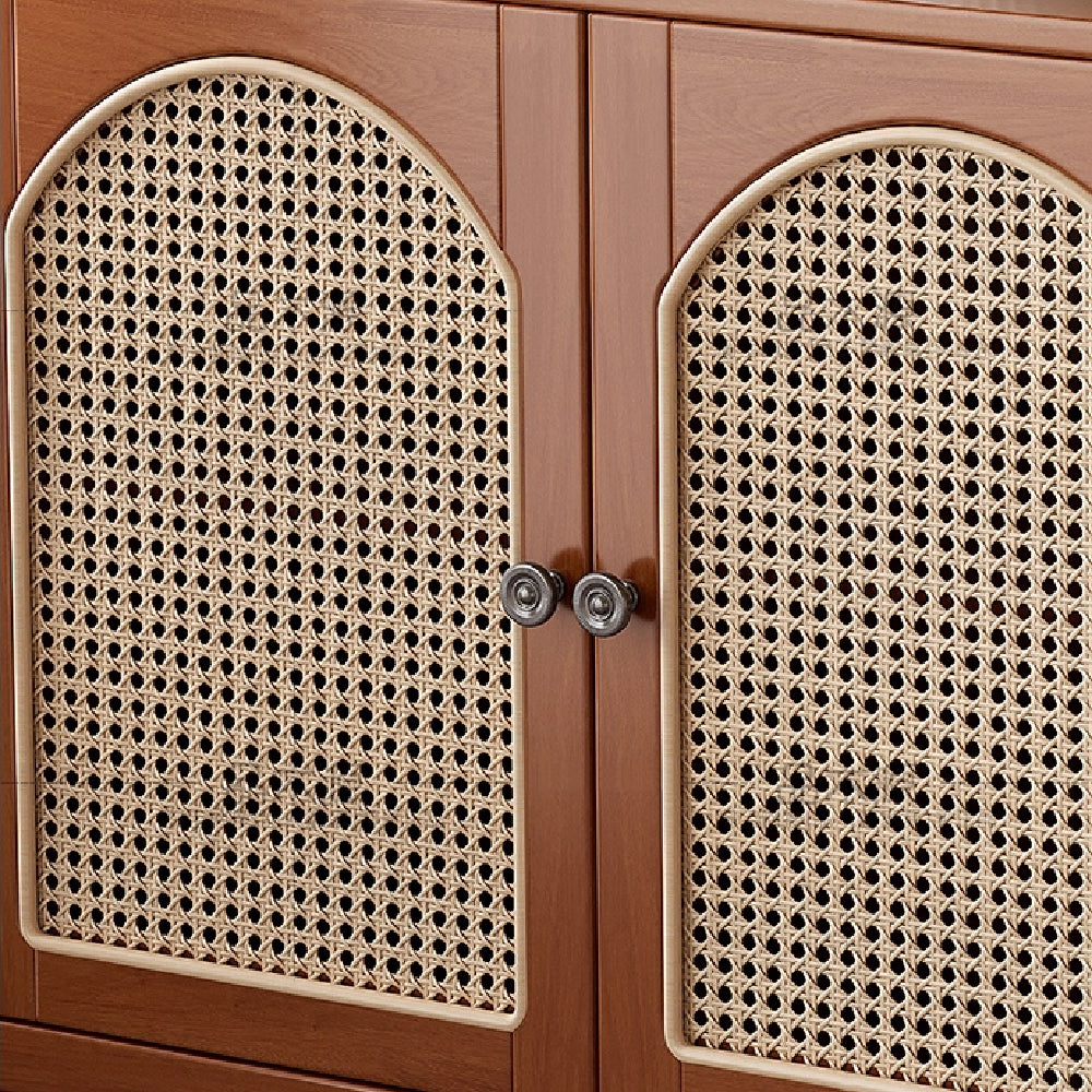 Walnut Sideboard Rattan Arched Doors Ideal Storage Solution for Dining Room and Kitchen