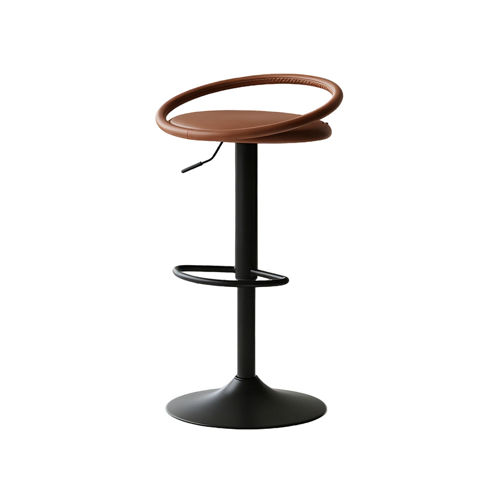 Modern Swivel Adjustable Bar Stool Set of 2 Brown Upholstered Seats Stainless Steel Base