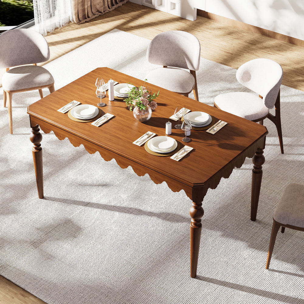 54''Vintage Carved Dining Table Solid Wood Build Elegant Silhouette Multi-Scene Use