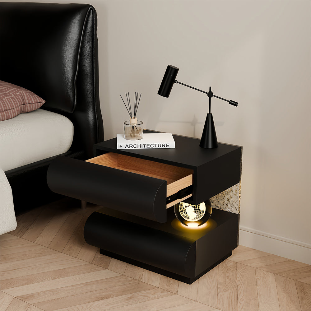 Modern Nightstand with Scratch-Resistant Leather & Smart Sensor Lighting