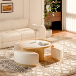 Load image into Gallery viewer, 31.2&quot; Modern Coffee Table Marble Look Top Oak Wood Base 3 Ottomans
