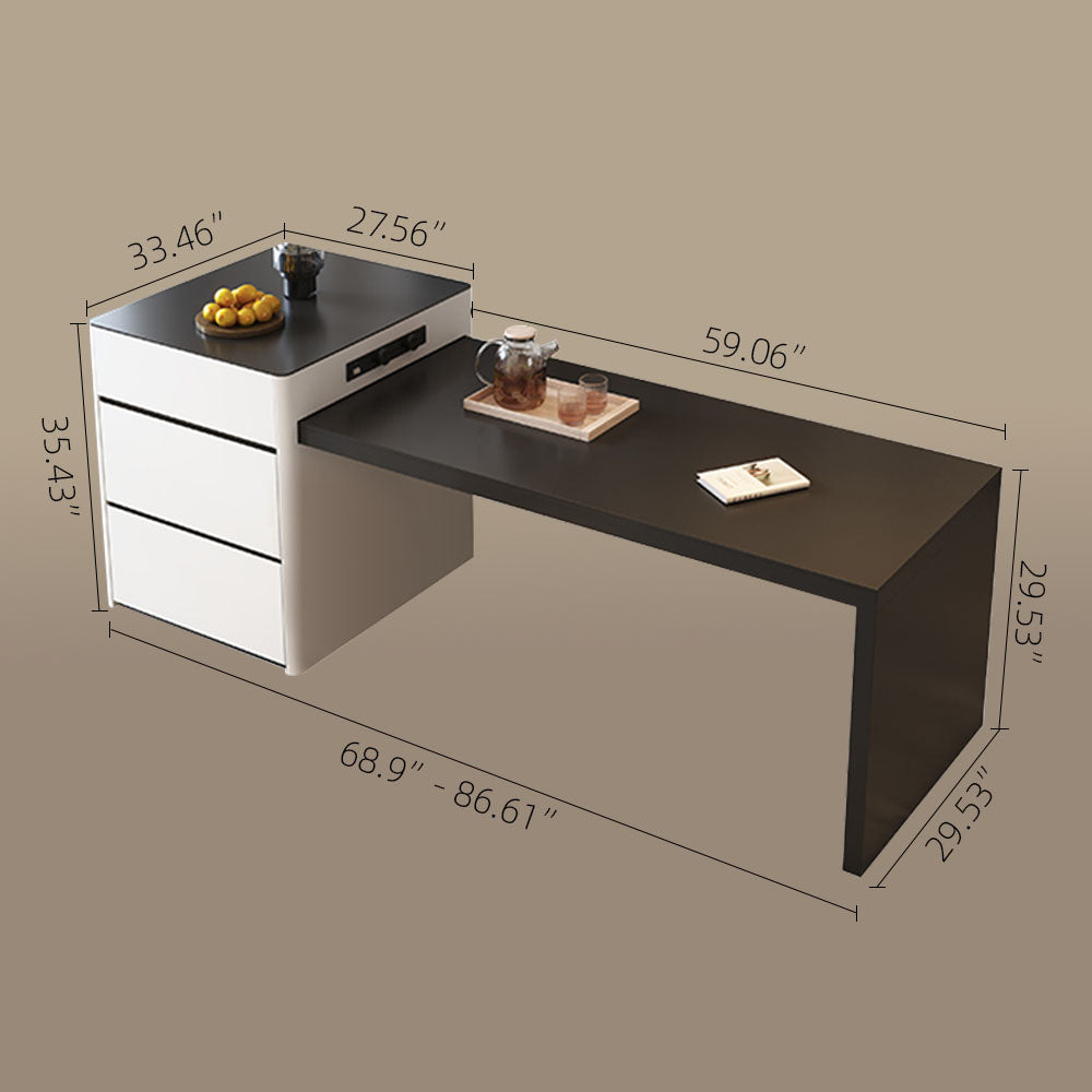 Black & White Extendable Kitchen Island with Storage and Built-In Power Outlets