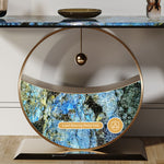 Load image into Gallery viewer, Luxurious Blue &amp; Gold Console Table with Elegant Circular Base
