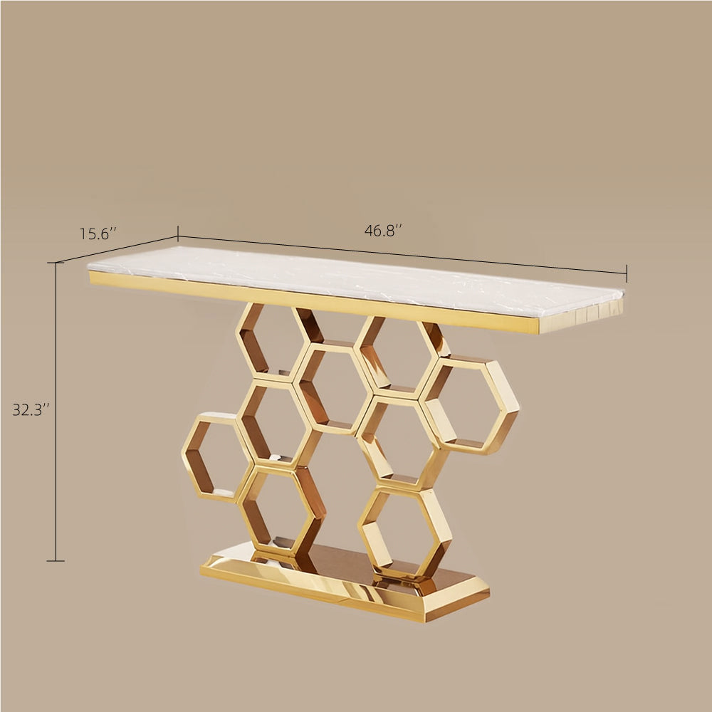 Elegant Honeycomb Base Console Table Contemporary Design with Luxurious Gold Accents