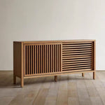 Load image into Gallery viewer, 64'' Japanese-Style Wood Sideboard with Slatted Doors
