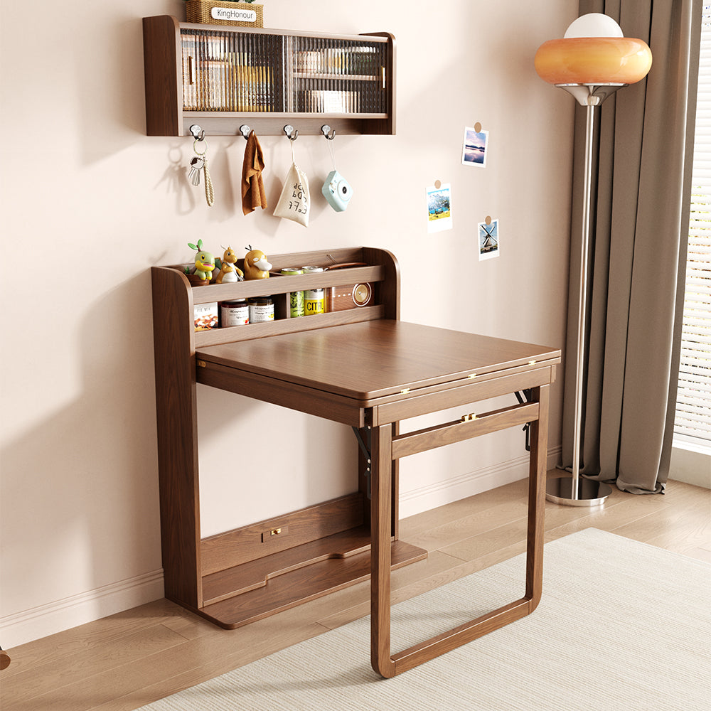 62''Foldable Multifunctional Dining Table Integrated Storage Solid Wood Texture Multi-Scene Fit