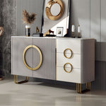 Load image into Gallery viewer, 62.4&quot; Sleek Modern White and Gold Buffet Cabinet with Circular Accents
