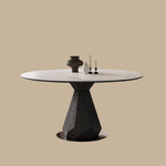Load image into Gallery viewer, 53.1&quot; Creative Round Dining Table Black Wooden Base with Marble Effect Top
