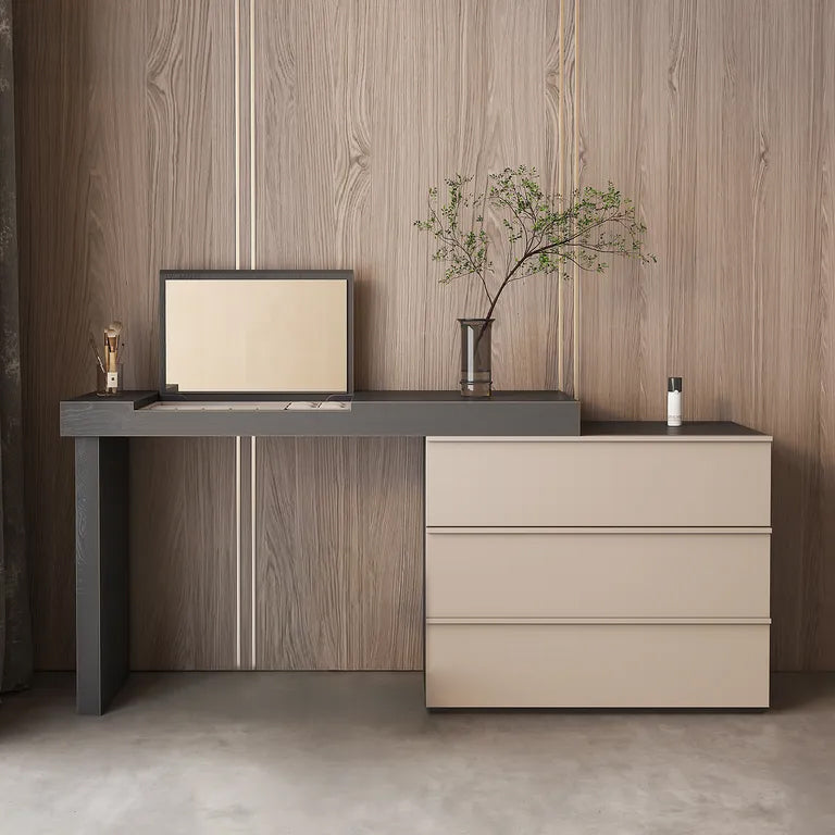 Gray Makeup Vanity Table with Mirror and Stool Storage Drawers