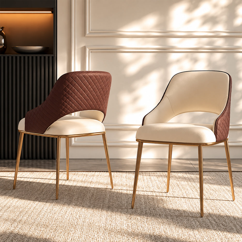2 PCS Ergonomic Stitch Faux Leather Dining Chair