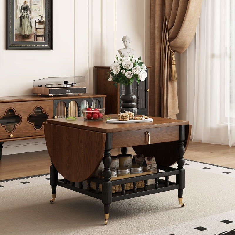 46''Vintage Flip-Top Coffee Table with Storage | Solid Wood Texture + Hidden Drawer + Castor Wheels