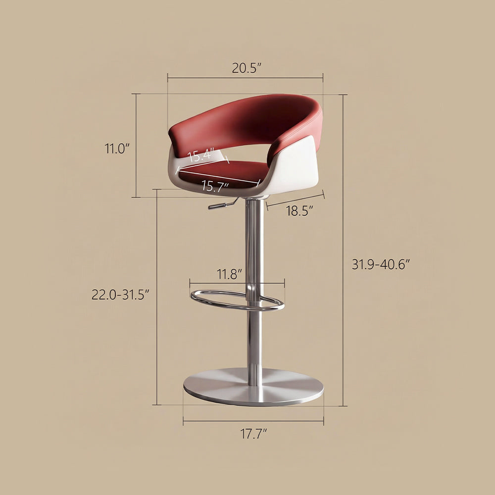 Modern Adjustable Swivel Bar Stool PU Leather Upholstered Counter Height Bar Chair with Stainless Steel Base 1 Piece