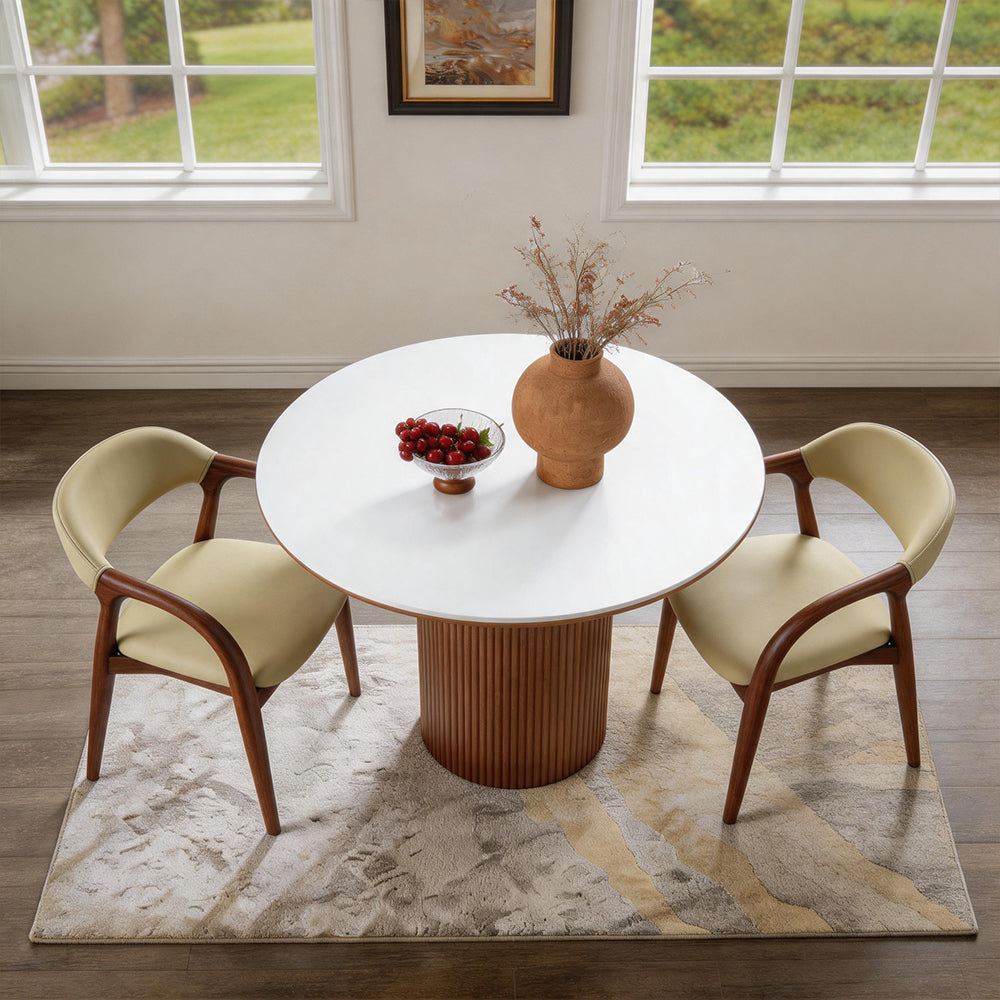 Modern Wood Dining Chair with Cream Upholstered Seat and Curved Arms 1 Piece