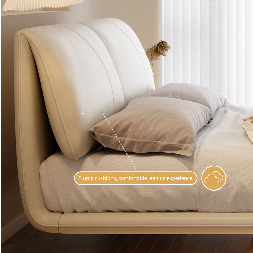 Modern Minimalist Platform Bed with LED Lighting Ultra-Fiber Leather Steel Frame