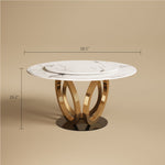 Load image into Gallery viewer, Round Dining Table Lazy Susan Marble Effect Ring Base Gold Accents Perfect for 4-6 People
