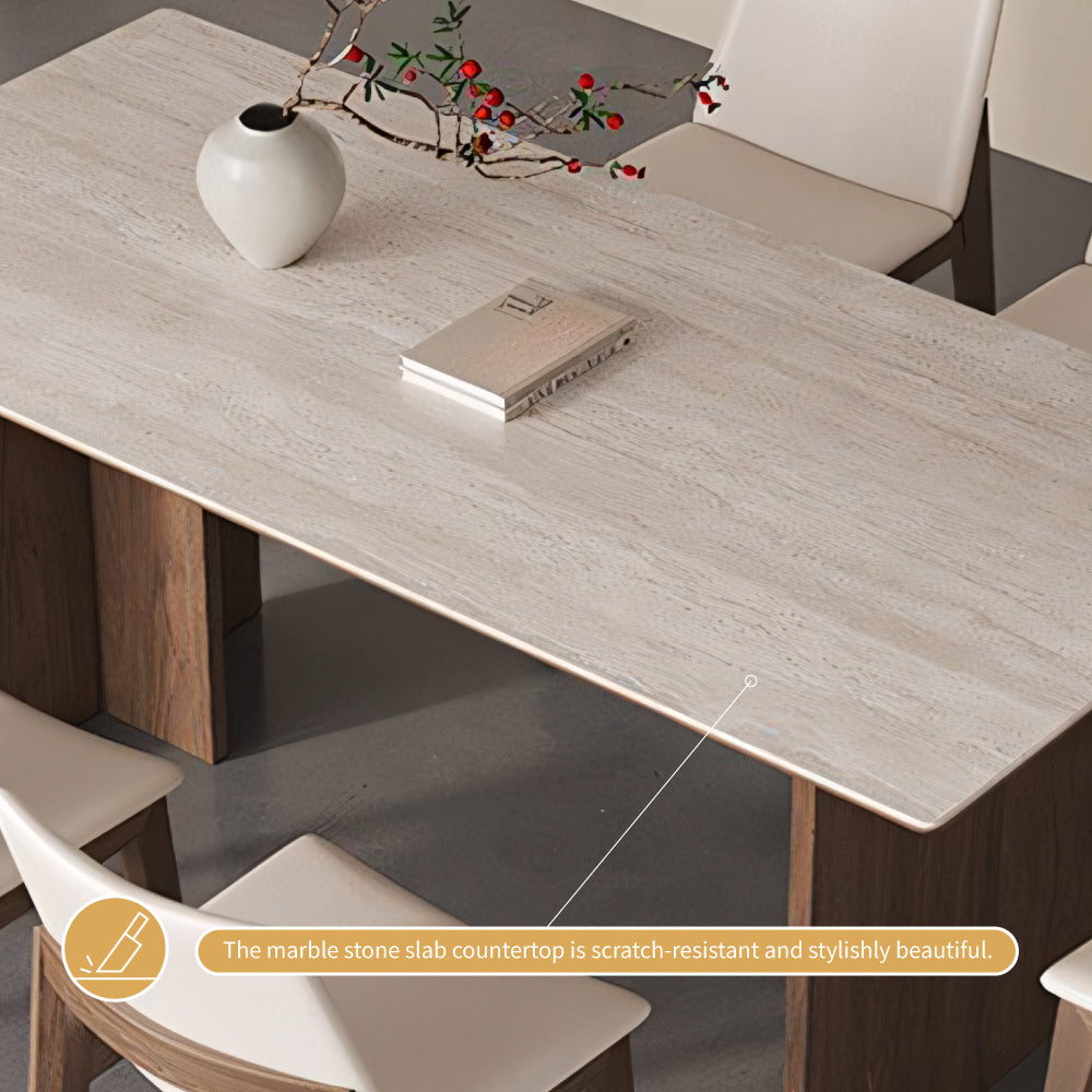 Rectangular Dining Table Solid Wood Legs Walnut Veneer Base Sintered Stone Top Modern Design